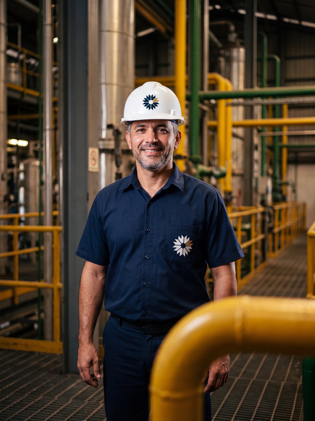 Operador de la destilería en la sala de columnas